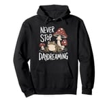 Never Stop Daydreaming Frog and Mushroom Funny Graphic Pullover Hoodie