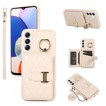 Phone Case For Samsung Galaxy A14/M14 5G Wallet Cover with Crossbody Shoulder Strap and Leather Credit Card Holder 360°Rotation Ring Kickstand Stand Cell Accessories A 14 4G 14A 14M G5 Girls Beige