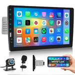 Autoradio 1 Din avec Écran 9 Pouces Auto Radio Audio avec Mains Libres Bluetooth FM USB Mirror Link Bouton Coloré Éclairage Caméra de Recul