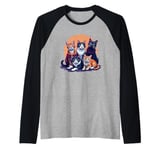 Retro Kitten Cats, Funny Orange Tabby Cats And Black Cats Raglan Baseball Tee