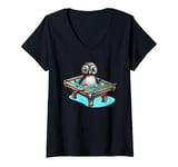 Womens Billiards Penguin Hustler Pool Snooker Playing Pool Games V-Neck T-Shirt