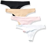 Amazon Essentials sous-Vêtements String Extensible Collé sans Couture Femme, Lot de 4, Blanc/Fauve/Noir/Rose Clair, 44