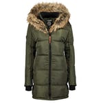 Geographical Norway Beautiful Lady Distribrands - Parka Chaude Femme - Manteau Epais Capuche Fausse Fourrure - Blouson Coupe Vent Hiver - Doudoune Long Doublure (Kaki XXL - Taille 5)