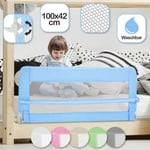 Infantastic® Barrière de Lit pour Enfant - Pliable, Portable, 100 x 42 cm, Cadre en Acier, en Tissu, Lavable, Bleu - Barre de Sécurité, Protection,