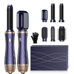 Magic Styler 6 in 1 Hair Dryer Brush with Auto Curling Wands, Multi-use Air Styler Set with Curl Straighten, Volumise, Smooth,Hairdryer Brushes for Styling, Blow Dryer Brush,Hot Air Styler, Blue