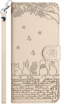 Pochette Pour Samsung Galaxy A52 4g/A52 5g(6.5") Etui Telephone Portable Aimantée Antichoc Coque Portefeuille Samsung Galaxy A52 4g/A52 5g(6.5") Protection Clapet Porte Carte Chat Beige