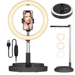 TARION Foldable Ring Light with Stand - 11.8" Selfie Ring Light with Phone Holder & Cold Shoe Mount, Adjustable Height & Brightness, Tall Portable Ring Light for Live Stream Video Making Filming Black