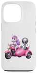 Coque pour iPhone 13 Pro Licorne et extraterrestre OVNI équitation une moto garçons filles femmes