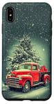 Coque pour iPhone XS Max Camion rouge avec arbre de Noël dans une scène enneigée