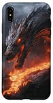 Coque pour iPhone XS Max Dragon fondu se profilant au-dessus d'un ruisseau de lave ardent