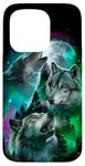 Coque pour iPhone 15 Pro Loup gris chassant dans la forêt sous la pleine lune et aurore