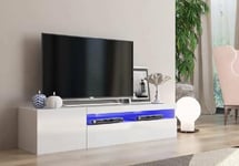 Dmora - Meuble TV Roberto, Buffet bas de salon avec 2 portes, Base pour meuble TV, 100% Made in Italy, 150x40h37 cm, Blanc brillant, avec lumière LED