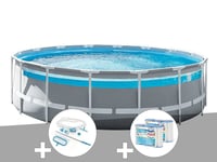 Kit piscine tubulaire Intex Prism Frame Clear Window ronde 4,88 x 1,22 m + Kit d'entretien + 6 cartouches de filtration