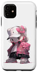 Coque pour iPhone 11 Chat Fille Mignon Anime Hip Hop Rose Streetwear