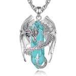 INFUSEU Collier Dragon Cristal, Dragon Nordique, Pendentif Cristal Turquoise Cristal Hexagonal Cristal De Guérison Bijoux Gothiques En Cristal Naturel Cadeau pour Homme Femme