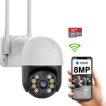 Caméra PTZ sans fil 8MP 4K HD 1080P Vision nocturne - IP Wifi Surveillance + 128G TF