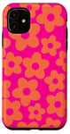 iPhone 11 Pink and Orange Daisy Pattern, Cute Aesthetic, Retro 70s Case