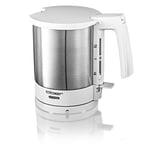 Cloer 4721 Bouilloire Elèctronique, Protection contre la surchauffe et la marche à vide, 1 litre, 2000 W, boîtier en acier inoxydable mat avec des éléments blancs