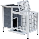 Pawhut - Clapier sur pieds cage à lapin avec niche intérieure plateau excrément coulissant porte supérieure 92L x 51l x 76H cm gris blanc