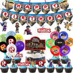 60 st Roblox Party Dekoration Set Banners Ballong Cake Toppers Swirls