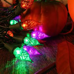 Halloween ljusslinga 19ft 70 LED ljusslinga UL-certifierad för inomhus utomhus uteplats julgran festdekoration orange lila grön färg ljusslinga