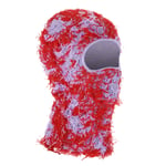 Distressed Balaclava Ski Mask Camo Knitted Face Cover Light Purple/Red