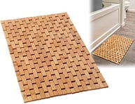 Tapis de bain en bois de bambou naturel, paillasson et tapis de cuisine – Accessoires bohème pour salle de bain, sauna, baignoire, pas de porte de douche et sols texturés (treillis de bambou, standard 40,6 x 61 cm)