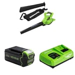 Greenworks 40V Leaf Blower and Vacuum 40V Cordless 185km/h Air Speed,45L Bag, Variable Speed, Brushless Motor incl. 1 Battery 4Ah and fast charger