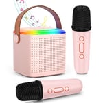 Paneerte Karaoke Machine Kids, Mini Karaoke Machine for kids, Portable Bluetooth Speaker with 2 Wireless Microphones, Karaoke Machine with LED Light and Voice Changing for Boys Girls Party, Pink