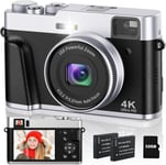 Appareil Photo Numérique 4K 48MP Autofocus Carte 32G Viseur Optique Appareil Photo Compact Zoom 16X Facile à Utiliser Flash Stabilisation Image Leger 2 Batteries Débutant