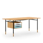 House of Finn Juhl - Nyhavn Desk, 170 cm, with Tray Unit, Oak Dark Oil, Black Steel, Cold - Skrivebord - Finn Juhl - Tre farget,Svart - Metall/Tre