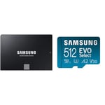 SAMSUNG SSD 870 EVO, 4 TB, Form Factor 2.5 Inch, Intelligent Turbo Write, Magician 6 Software, Black & EVO Select 512GB microSDXC UHS-I U3 130MB/s Full HD and 4K UHD Memory Card inc. SD-Adapter