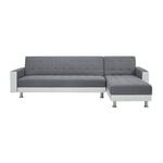 Canape dangle 3 places reversible - Tissu gris et simili blanc - Pieds en acier - l 277 x p 157 x h 80 cm - ivana