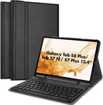 Étui Clavier Qwerty Pour Galaxy Tab S7 Fe 2021, Tab S8+ 2022, Tab S7 Plus 2020, 12.4 Pouces, Coque De Protection Avec Clavier Sans Fil Détachable, Clavier De 7mm -Noir