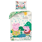 Peppa Pig Single Duvet Cover Set EU Size George Puddle Play Cotton 2-in-1 Design