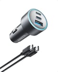 Car Charger, Anker 67W 3-Port Compact Fast Charger - High-Speed Charging for iPhone 16/15/14 Series, Galaxy S23, iPad Air, and More - USB-C to USB-C Cable Included for Easy Connection