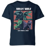 Jurassic Park World Four Colour Faces Kids' T-Shirt - Navy - 7-8 Years - Navy