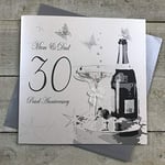 WHITE COTTON CARDS Large Mum and Dad Pearl Wedding, Handmade 30th Anniversary Champagne and Chocolates Card, White, XLBD30M