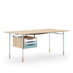 House of Finn Juhl - Nyhavn Desk, 170 cm, with Tray Unit, Oak Clear oil, Light Blue Steel, Cold - Skrivebord - Finn Juhl - Tre farget,Blå - Metall/Tre