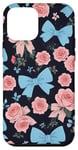 Coque pour iPhone 12 mini Nœuds bleu clair, roses et beaux papillons