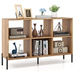 COSTWAY Bibliothèque Cube, Meuble de Rangement en Bois avec Compartiments Ouverts, Pieds en Métal Surélevés, Étagères Réglables, pour Salon, Chambre, Bureau, 120 x 35 x 79,5 cm, Naturel