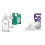 Philips Avent Lot de 2 biberons en verre à Réponse Naturelle & Avent Lot de 2 tétines pour biberon à Réponse Naturelle 0% BPA, Débit 4 pour Bébé de 3 mois + (modèle SCY964/02)