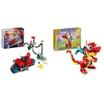 LEGO 76275 Marvel La Course-Poursuite en Moto : Spider-Man Contre Docteur Octopus & Creator 3-en-1 Le Dragon Rouge, Jouet avec 3 Figurines d'animaux, Dont Un Dragon Rouge