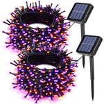 Orange Lila Halloween Solcellslingor 72ft x 2 Pack 200 LED 8 Lägen Vattentäta Solcellslampor för Trädgård, Uteplats, Staket, Balkong,