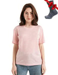 Merino.tech T Shirt Merinos Femme - Laine Merinos Chemise Femme + Chaussettes de randonnée en Laine mérinoss (Large, Pink Heather Crewneck)