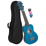 CASCHA Soprano Ukulele Bleu, petite guitare Hawaii pour enfants et adultes avec sac, 3 plectres et cordes Ukulele Aquila