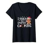 Womens I Teach The Smartest Cookies Christmas Gingerbread Kids Boys V-Neck T-Shirt