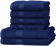Amazon Basics Lot de 2 draps Serviette de bain et 4 serviettes de résistants à la décoloration, 6 unités, 2 bains et 4 mains, lot de 1, Bleu Royal, 140 x 70 cm