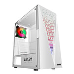 ABYSM Gaming Boîtier Demi-Tour PC ATX Danube KOLPA Blanc avec Panneau en Verre trempé, 1 x USB 3.0 et 2 x USB 2.0, connecteurs, Filtre supérieur et 1 Ventilateur Silencieux de 12 cm