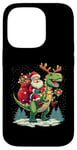 Coque pour iPhone 14 Pro Costume de pyjama Père Noël chevauchant dinosaure T rex cerf lumières de Noël